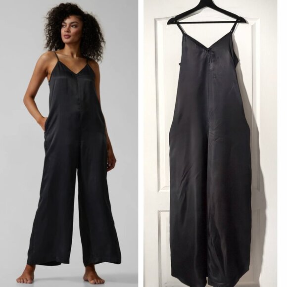 Athleta Other - Athleta Black Satin Wide-Leg Slip Jumpsuit Pajama